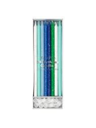 Tortenkerzen lang Glitter grün-blau