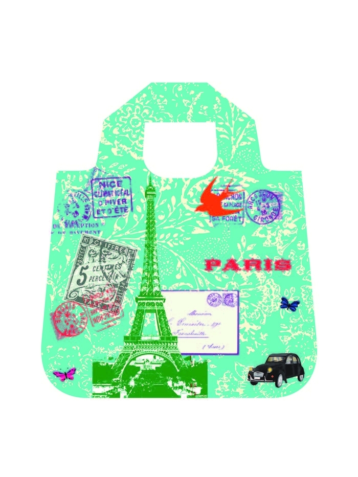 Faltbare Tasche "Paris" von Envirosax (Vorderseite türkis, Rückseite hellgrün)